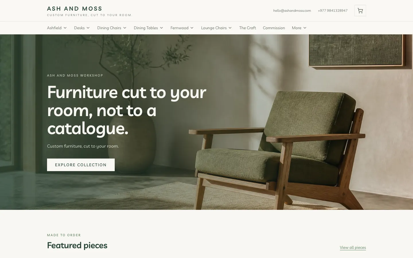 Ash & Moss storefront: made-to-measure timber furniture